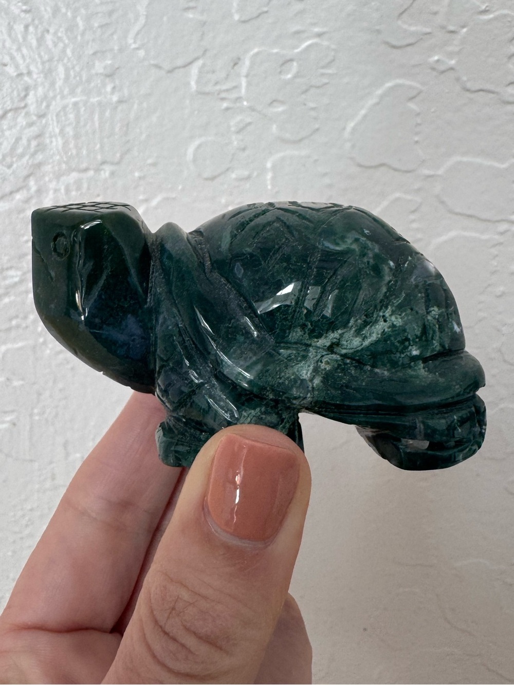 Moss Agate Green Sea Turtle Crystal Gemstone Stone Carving Statue 3" BEAUTIFUL
